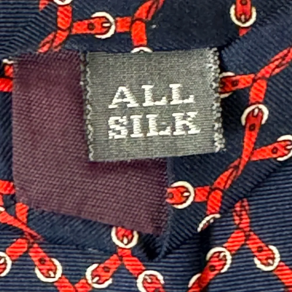 Bert Pulitzer Men’s Necktie - 100% Silk Navy & Red Chain Pattern - Made in USA